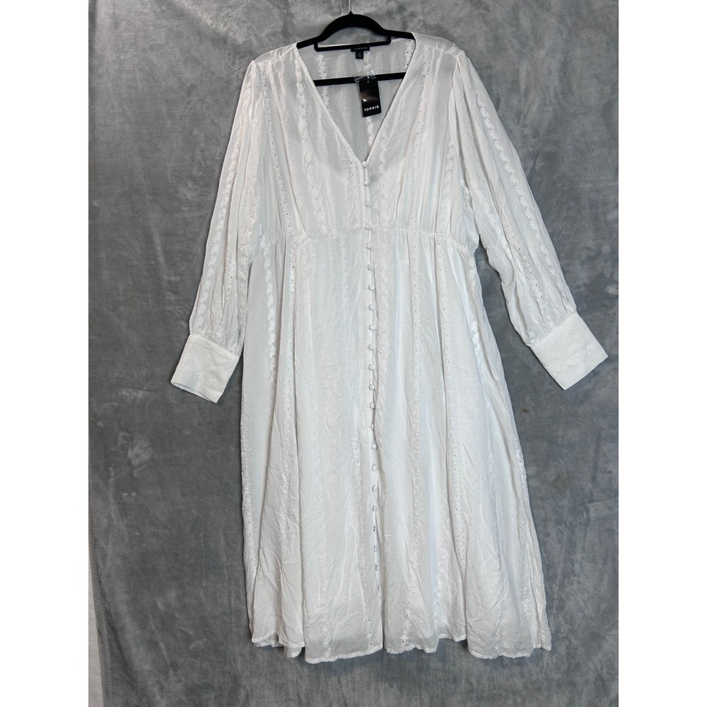 Torrid Boho Women Maxi Dress White Puff Sleeve Button Front  2X 18-20 NWT - Picture 7 of 10